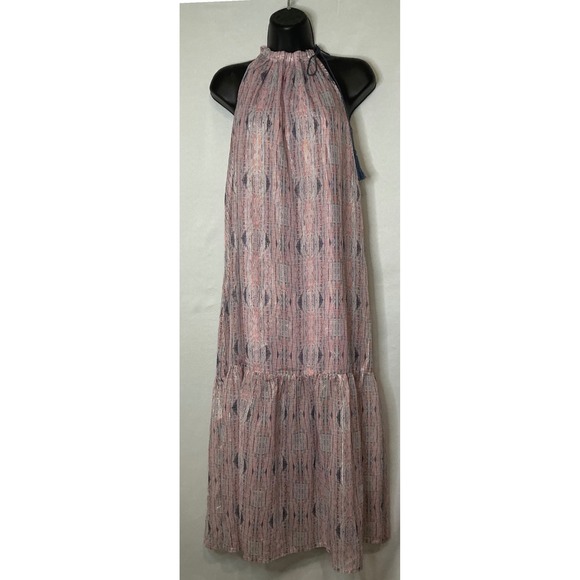 Cost Plus World Market Dresses & Skirts - World Market Estrella Blue and Pink Shimmer Geo Midi Dress‎ Flowy Lagenlook S/M
